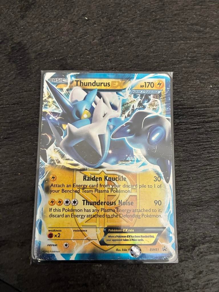 Pokémon Kaart Thundurus EX BW81 Team Plasma, Ophalen of Verzenden, Zo goed als nieuw, Losse kaart