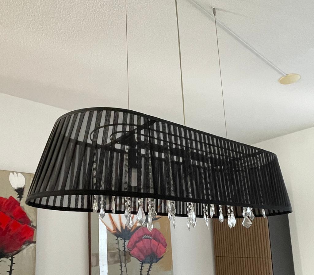 Mooie zwarte grote hanglamp met hangende kristal., Ophalen, Zo goed als nieuw