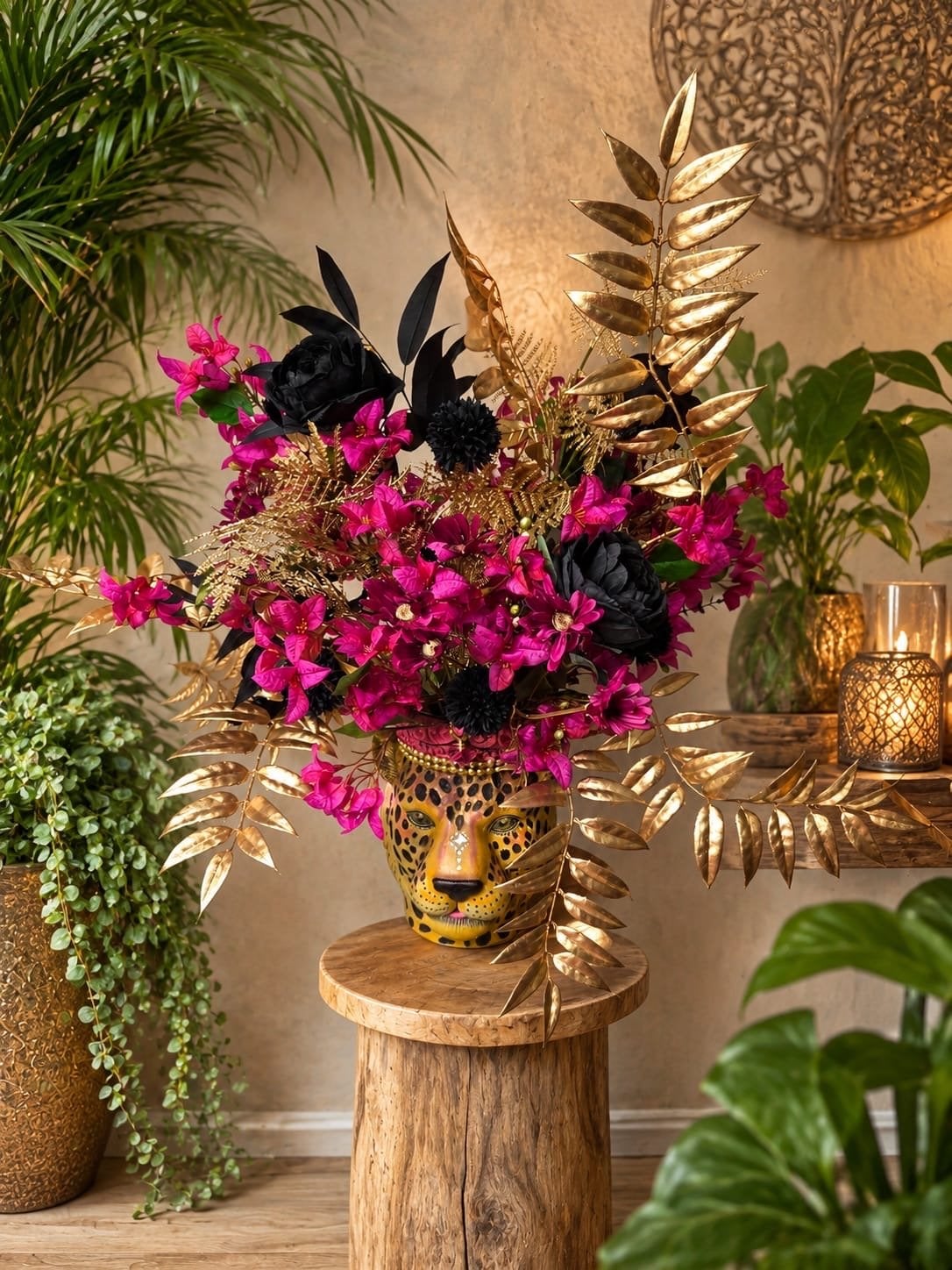 Unieke Luipaard Vaas met Levendige Bloemen, Huis en Inrichting, Woonaccessoires | Vazen, Ophalen, Handgemaakt, Meerkleurig, Nieuw
