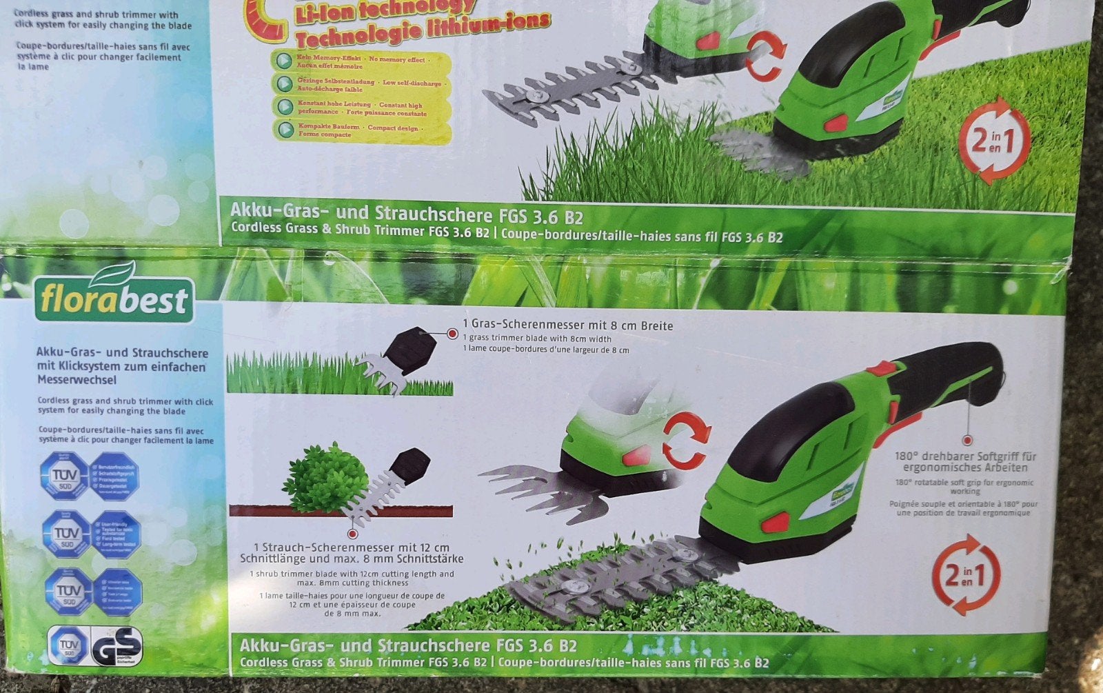 Florabest FGS 3.6 B2 Accu Gras- en Struikschaar 2-in-1, Ophalen of Verzenden, Gebruikt, Accu, Florabest