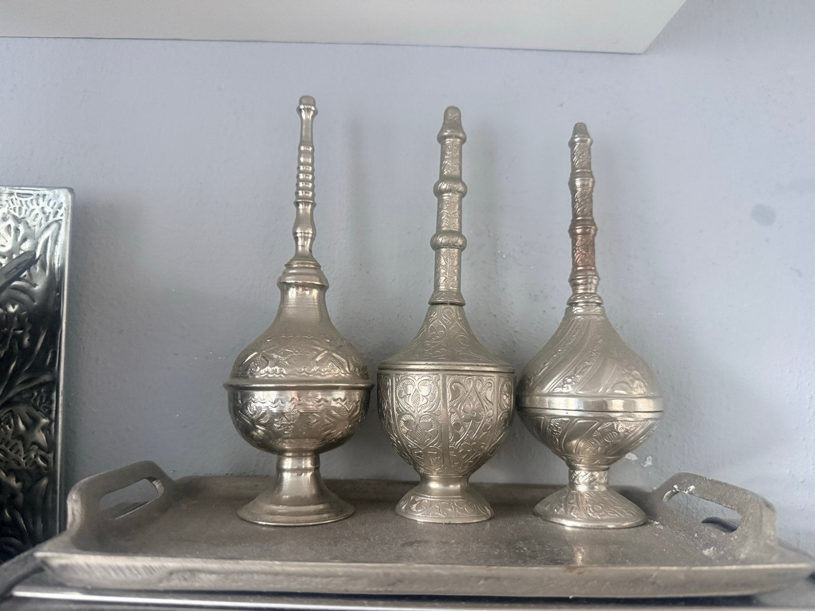 Set van 3 Marokkaanse parfumflessen/kohlpotjes, Antiek en Kunst, Ophalen of Verzenden