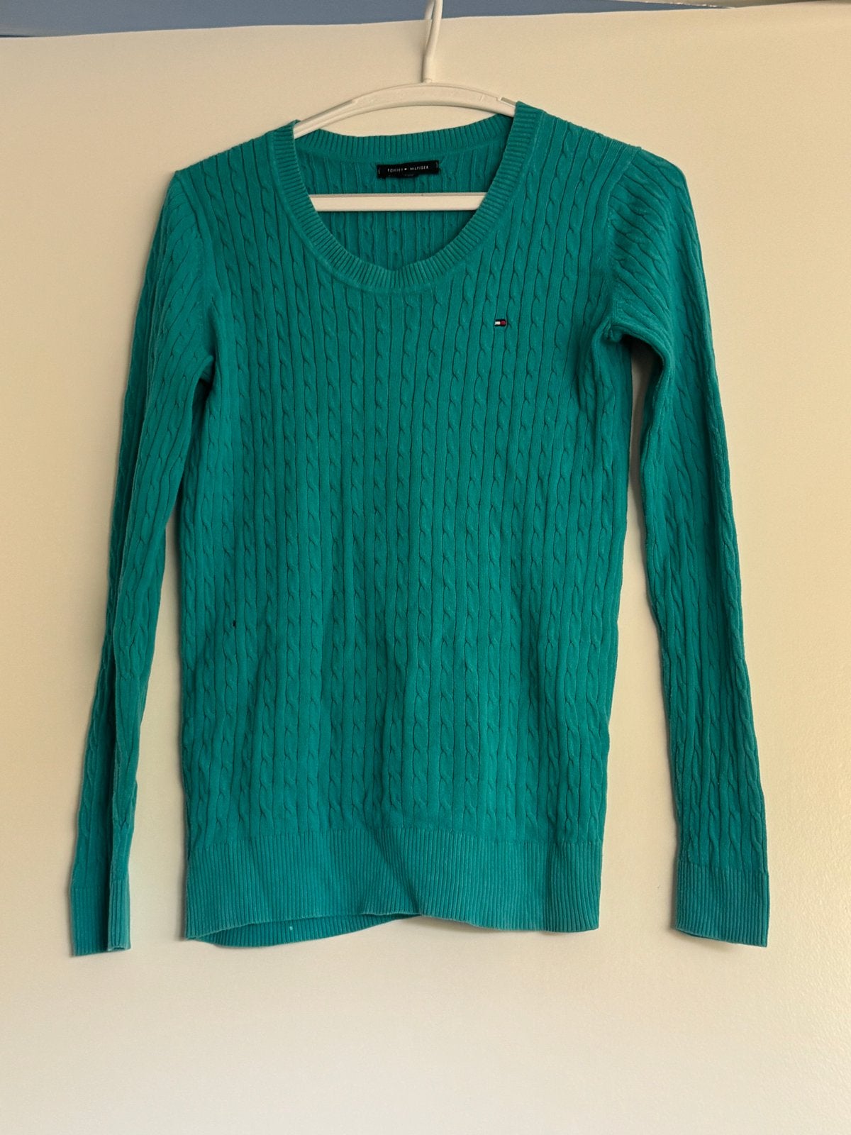 Tommy Hilfiger trui met kabelpatroon, Ophalen of Verzenden, Gedragen, Maat 36 (S), Groen