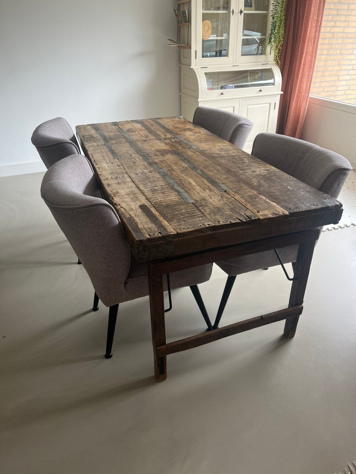 Vintage markttafel eettafel massief hout handgemaakt 181x84, Ophalen, Gebruikt, 50 tot 100 cm, 150 tot 200 cm
