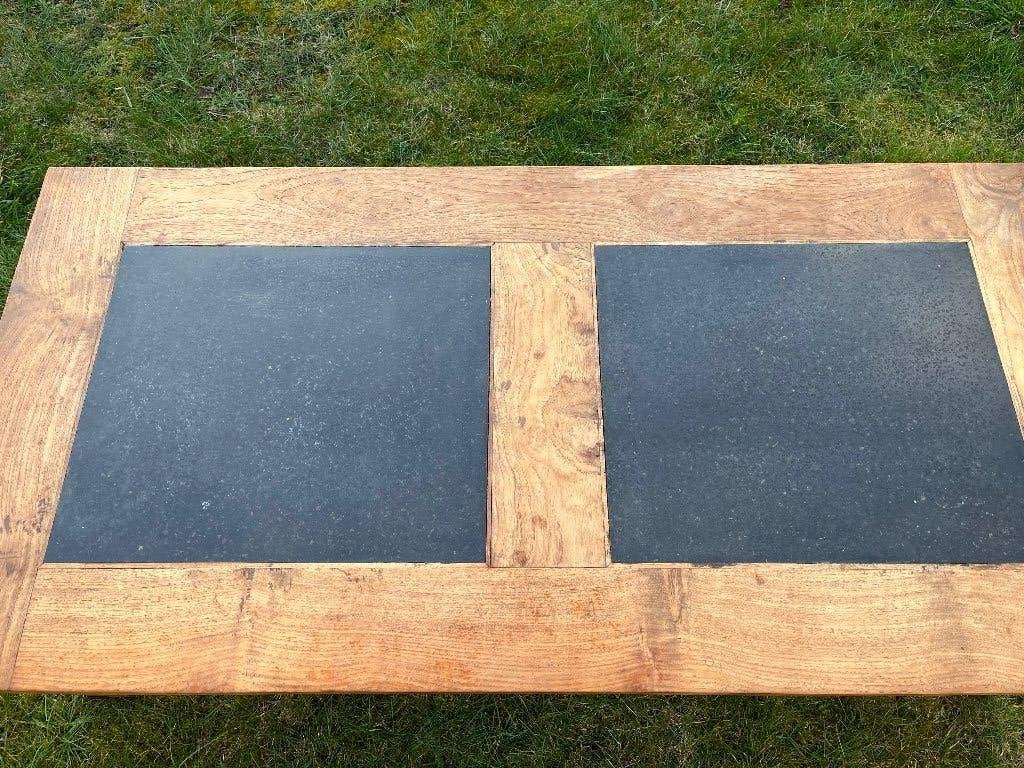 Salontafel teak met terrazzo steen, Ophalen, Gebruikt, 100 tot 150 cm, Teakhout
