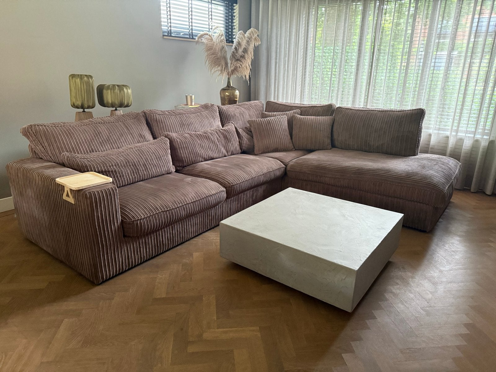 Hoekbank Bruin Rib Stof - Ophalen vanaf 11-07, Huis en Inrichting, Banken | Bankstellen, Ophalen, Hoekbank, 300 cm of meer, Zo goed als nieuw