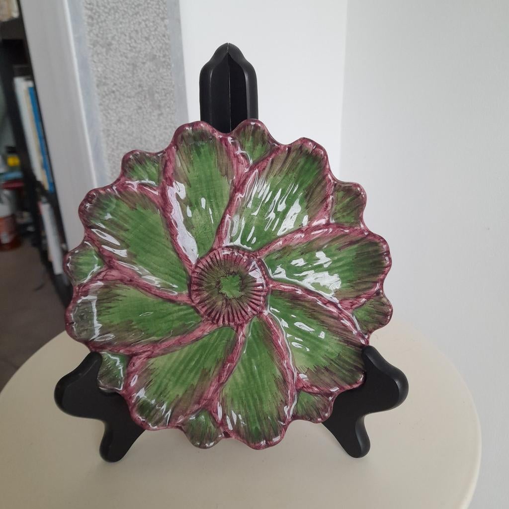 Retro: uniek fraaigekleurd puntgaaf majolica artisjokbord, Ophalen of Verzenden