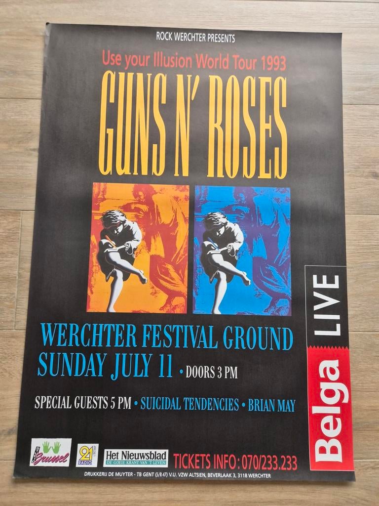 Concert poster Guns N' Roses Werchter 1993, Verzamelen, Ophalen of Verzenden, Zo goed als nieuw, Muziek