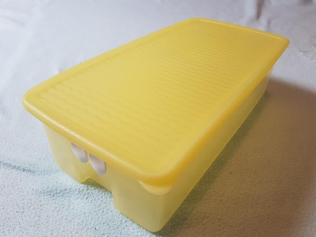 Gele bewaardoos met deksel - Handig voor koelkast, Ophalen of Verzenden, Gebruikt, Geel, Bus of Trommel