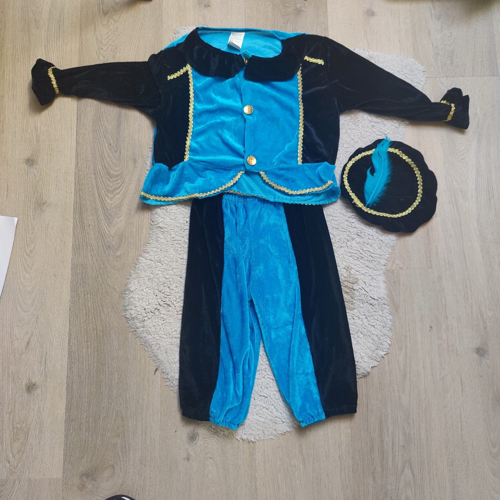 Pietenpak 6-8 jaar met zwarte muts - Blauw/Zwart, Ophalen of Verzenden