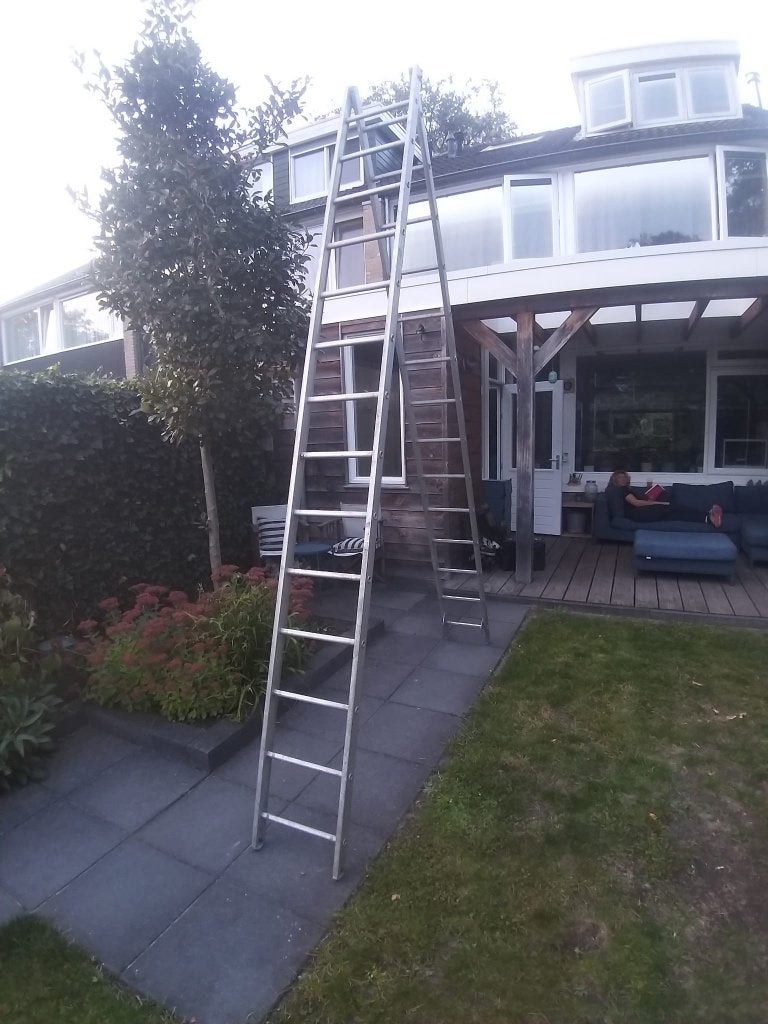 A-ladder aluminium, 14 treden per kant, Ophalen, Gebruikt, 4 meter of meer