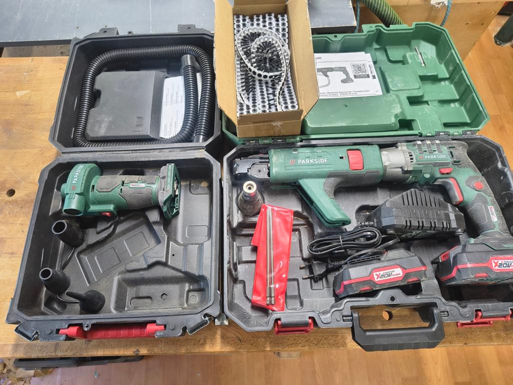 Parkside gipsschroef machine en luchtpomp, Ophalen of Verzenden, Zo goed als nieuw, Boor- en Schroefmachine
