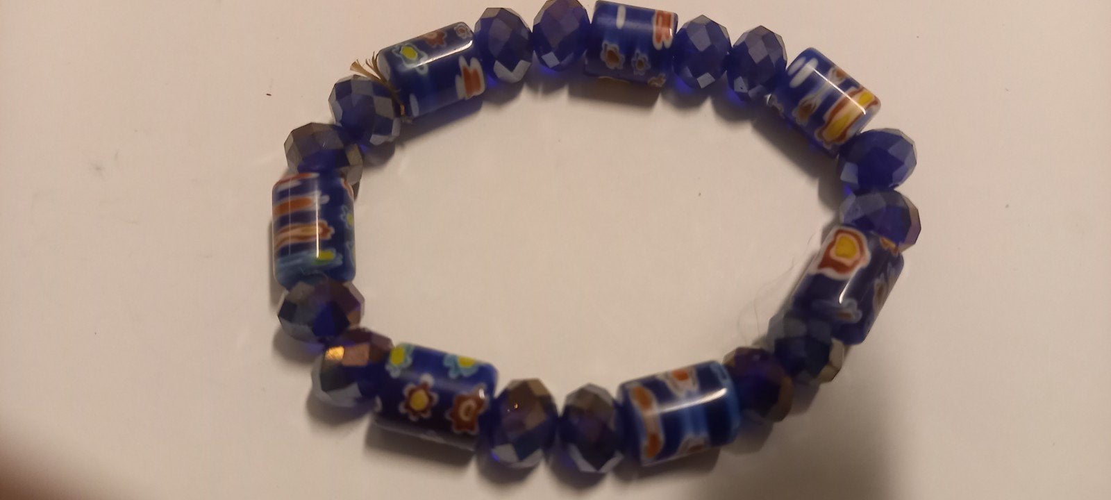 Rekbare Armband met Blauwe Millefiori & Facetgeslepen Kralen, Ophalen of Verzenden