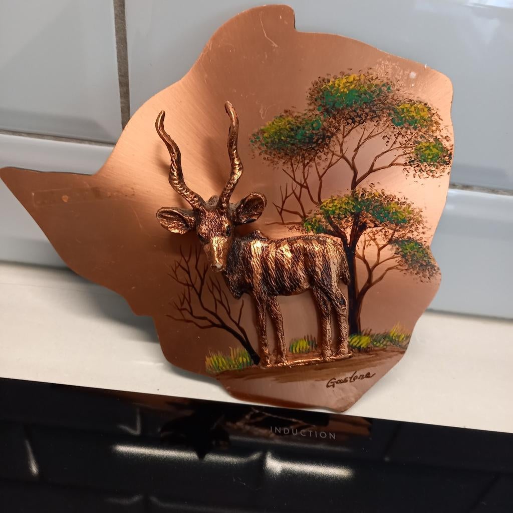 Vintage koperen muurplaatje Gastone, Antiek en Kunst, Ophalen of Verzenden