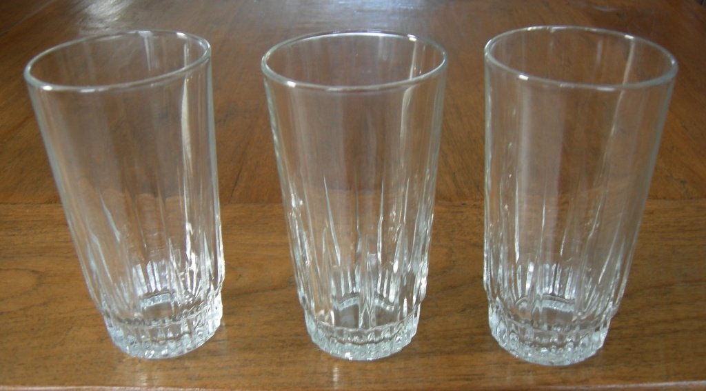 Bierglas strak model, vaasje (3x). Afmeting Ø 7,4x13,7 cm., Glas of Glazen, Ophalen of Verzenden, Overige stijlen, Glas