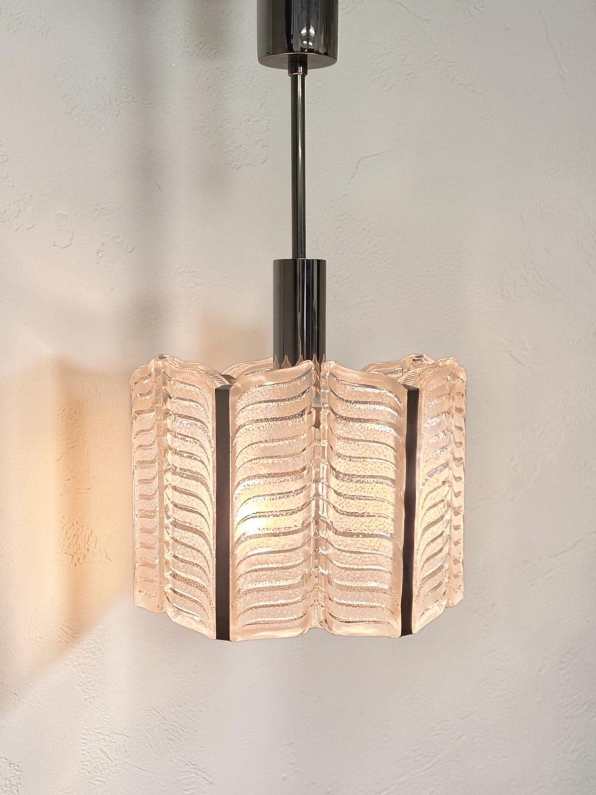 Kalmar Franken ijsglas lamp kroonluchter chevron jaren '50, Ophalen, E27 (groot), Mid Century modern, Glas