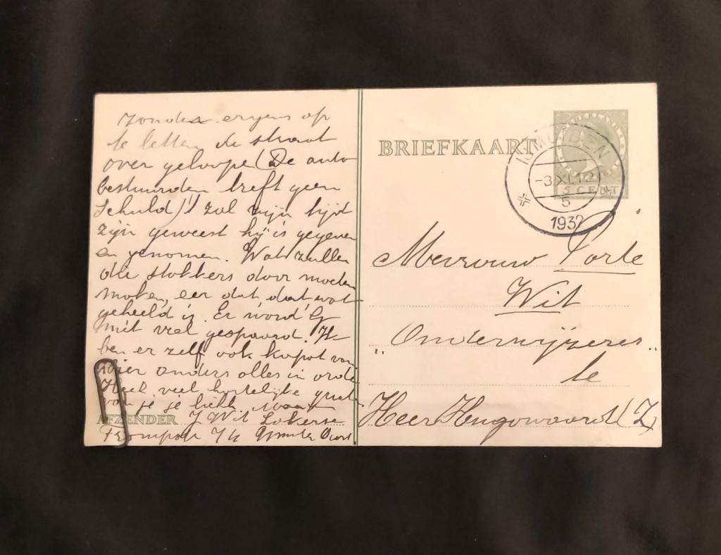 Briefkaart 1932 met kranten artikel over dodelijk ongeluk, Postzegels en Munten, Ophalen of Verzenden, Briefkaart