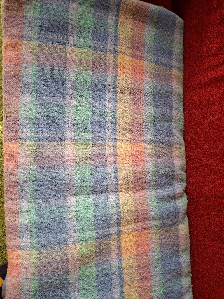 100% wol deken pastel blok vintage retro 245 x 220, Overige kleuren, Woondeken, Wol, Ophalen of Verzenden