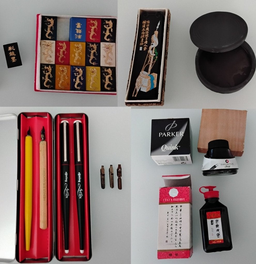 Chinese kalligrafie-set met inktstaven en de inktsteen, Ophalen of Verzenden, Zo goed als nieuw, Overige typen