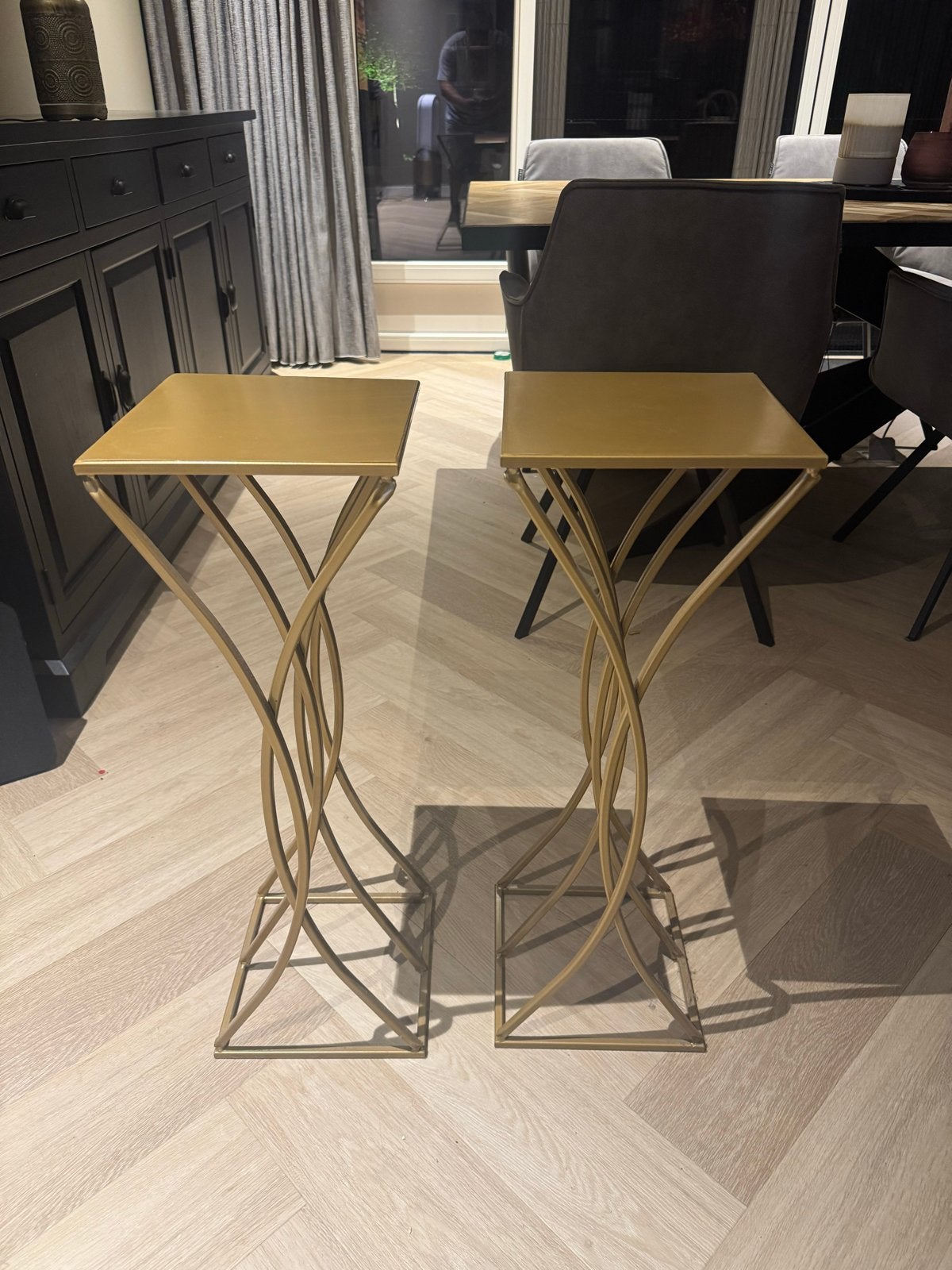 Goudkleurige Bijzettafel / Plantentafel - 70,5 cm hoog, Ophalen, Minder dan 55 cm, Gebruikt, Metaal of Aluminium