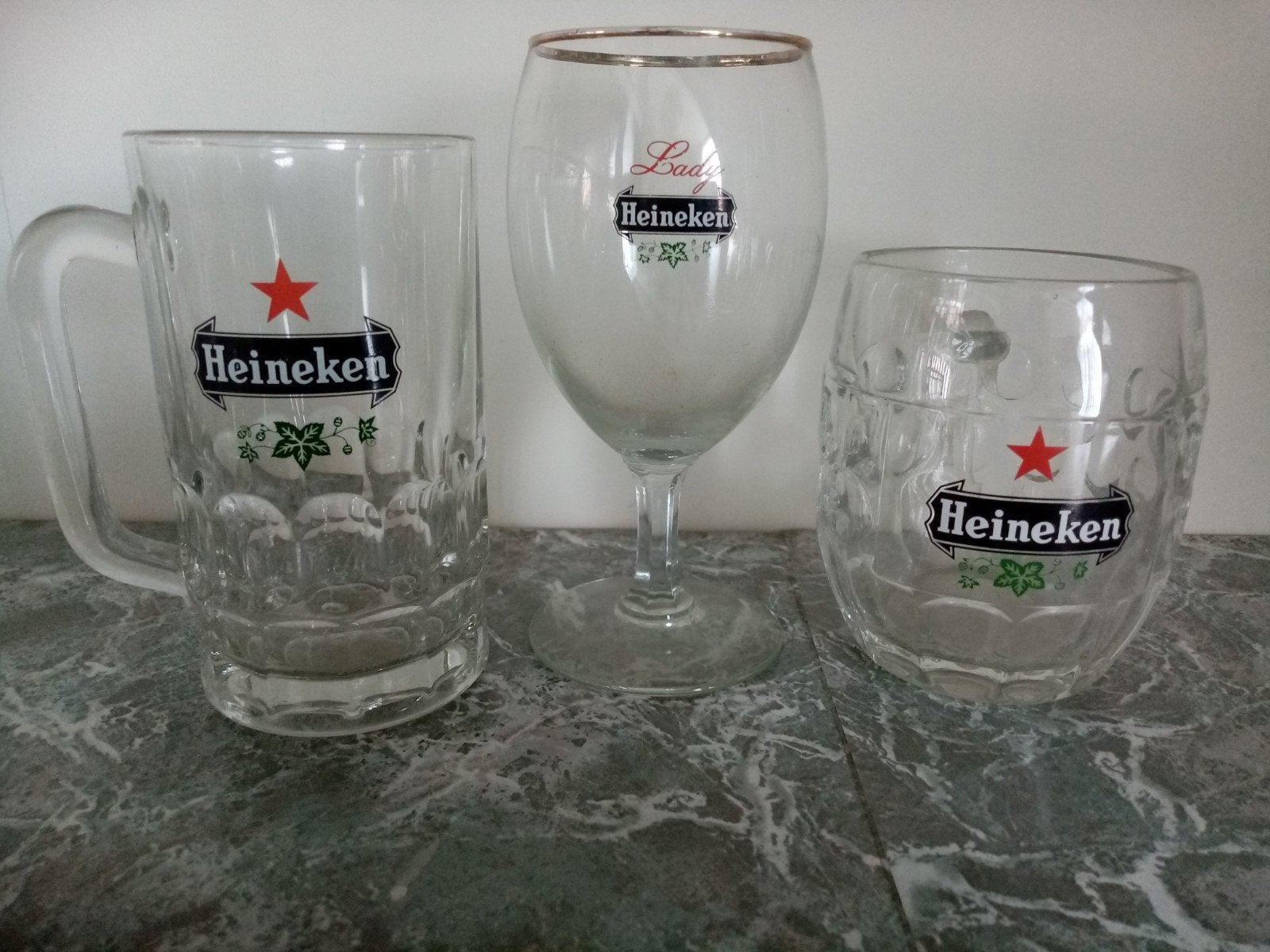 3 Heineken glazen met oud logo, Ophalen of Verzenden, Zo goed als nieuw, Glas of Glazen, Heineken