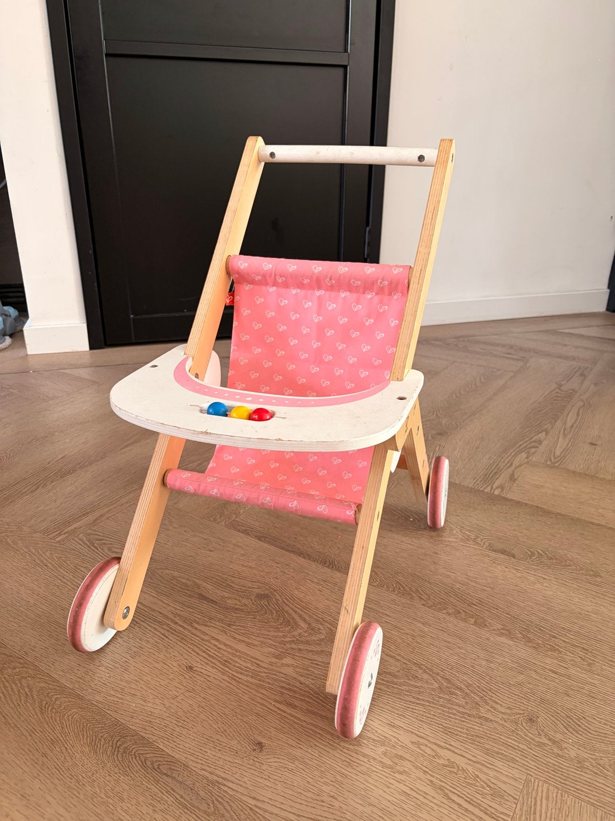 Houten Poppenwagen en Poppen Kinderstoel Set, Ophalen, Zo goed als nieuw, Meisje