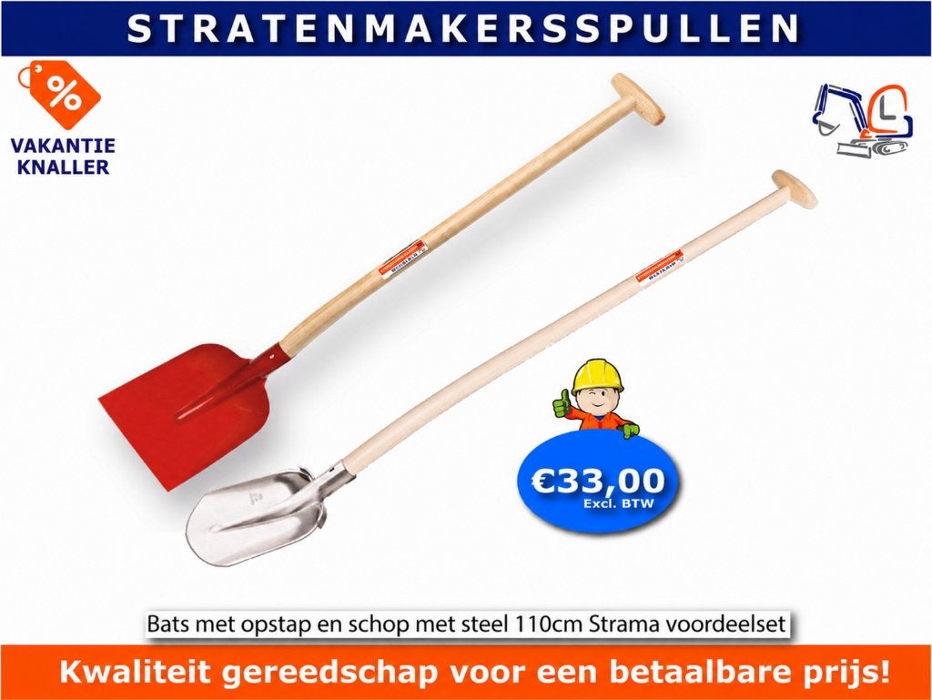 Bats PLATTE GEBOGEN opstap + schop met kruk rood steel 110cm, Ophalen of Verzenden, Nieuw, Schop