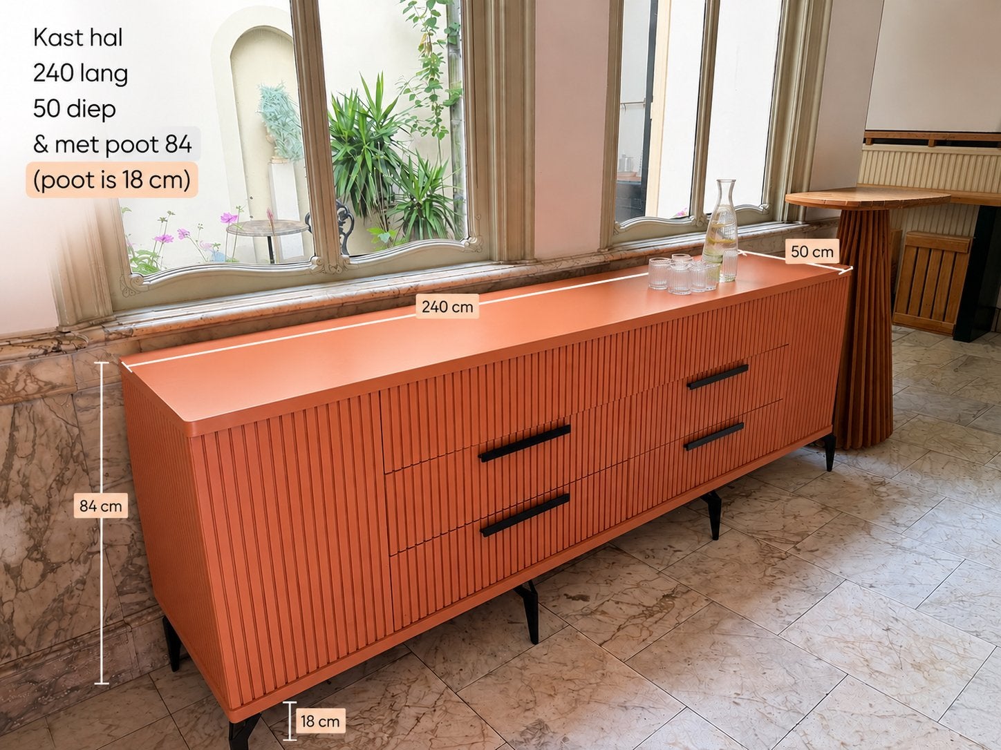 Dressoir 240 lang, Ophalen, Gebruikt, 200 cm of meer, Met lade(s)