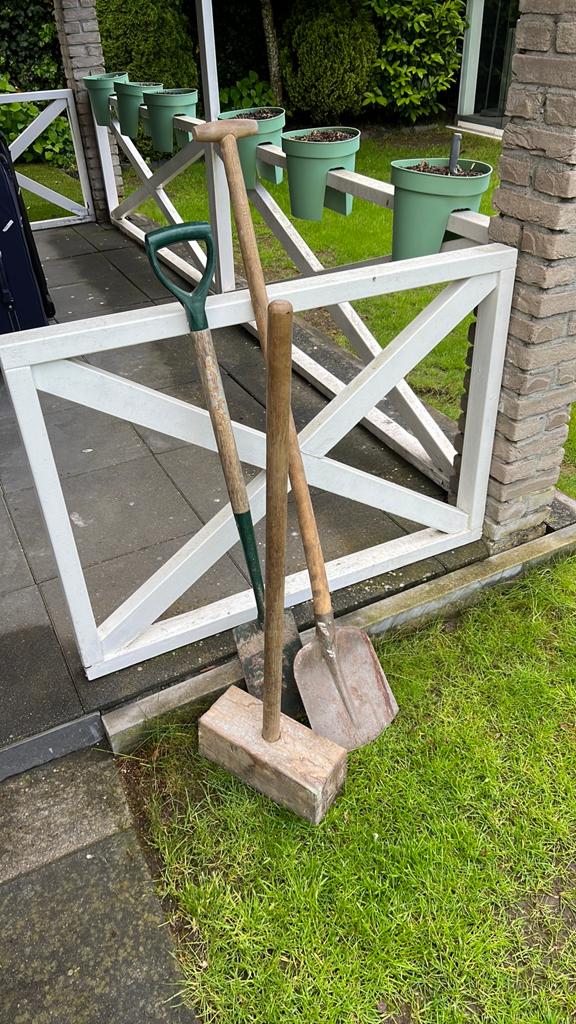 Spade, schop en houten hamer, Ophalen of Verzenden, Zo goed als nieuw