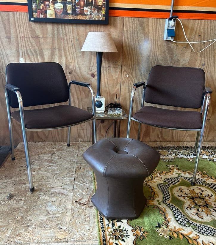 2 vintage jaren 70 buisframe stoelen, bruin chrome, Ophalen, Vintage, ?, Zo goed als nieuw