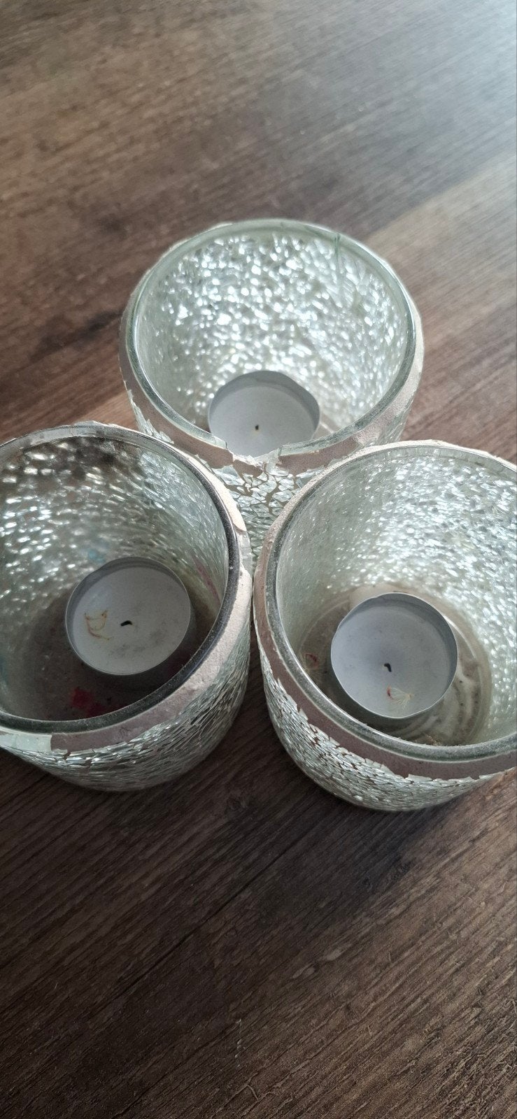 Set van 3 glazen waxinelichthouders met craquelé effect, Huis en Inrichting, Woonaccessoires | Kandelaars en Kaarsen, Ophalen