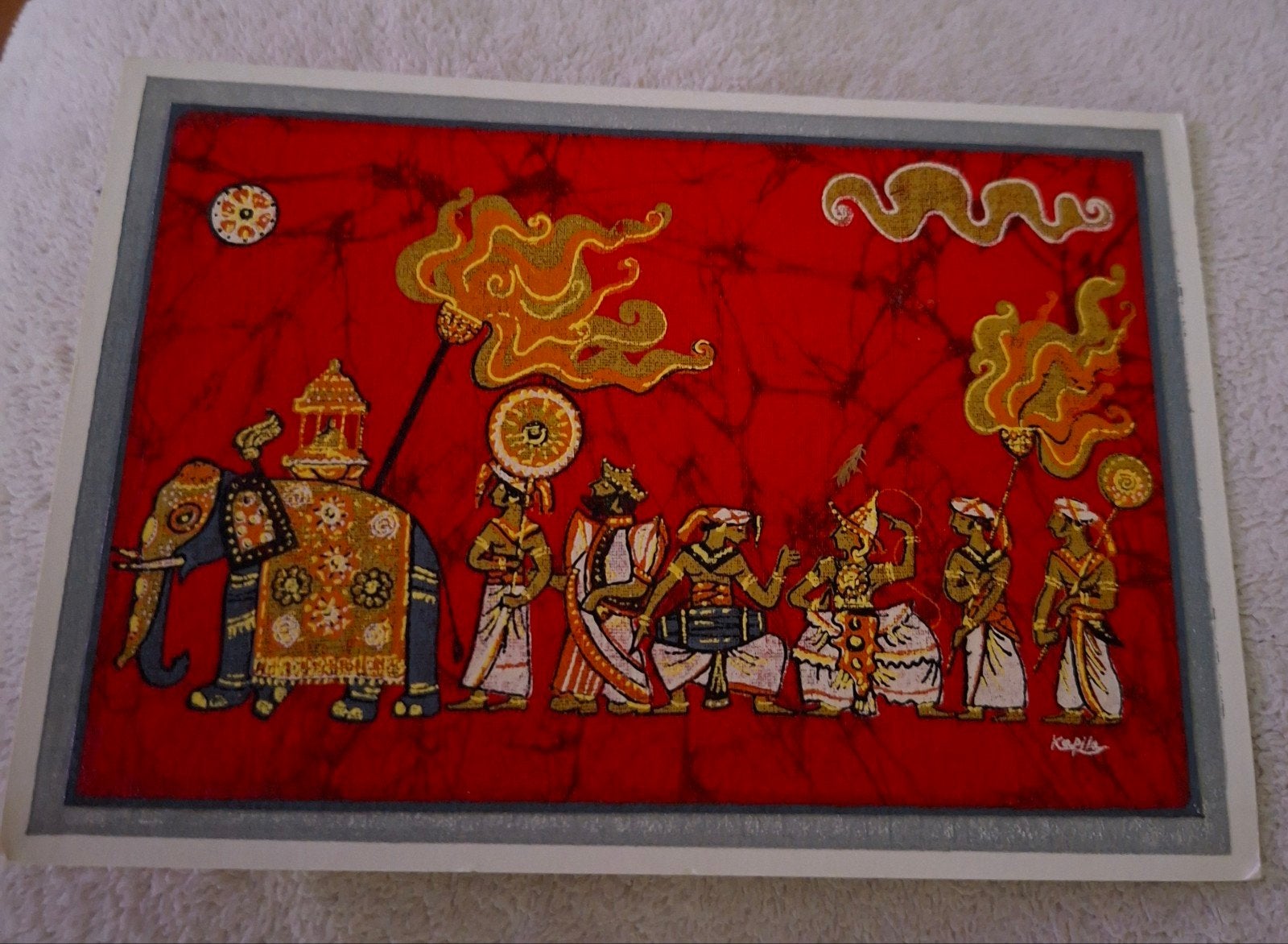 rood batik kaart beschreven/andere 2blanco vis kerst Sri Lan, Ophalen of Verzenden, 1980 tot heden, Buiten Europa