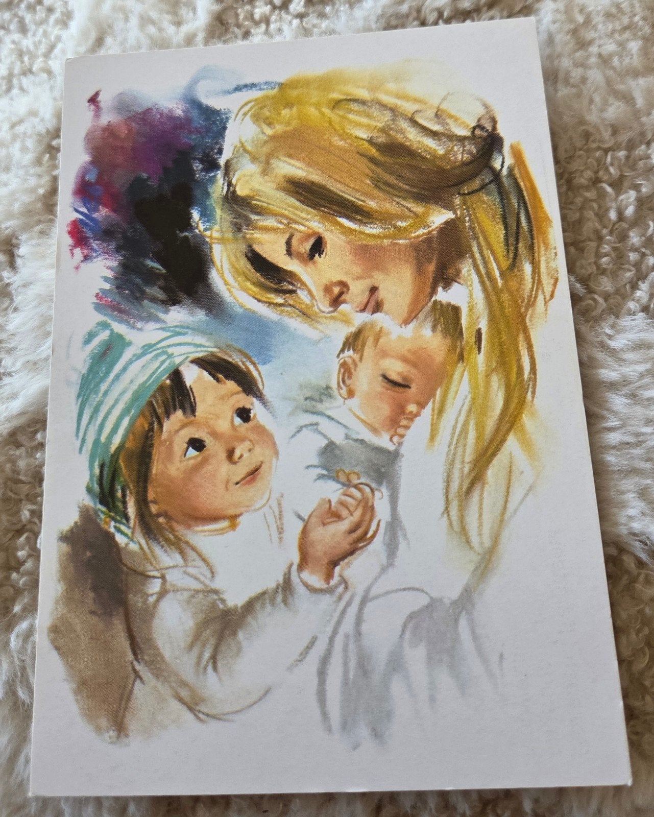 Vintage Kerstkaart: Moeder met Kinderen - Missiewerk, Verzenden, 1960 tot 1980, Ongelopen, Feest(dag)