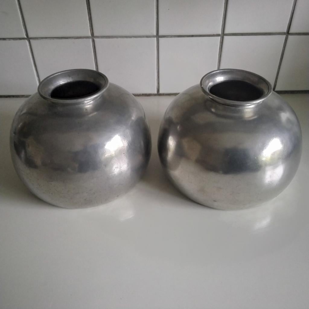 2 zilvertinnen marinoni vazen, Antiek en Kunst, Ophalen of Verzenden