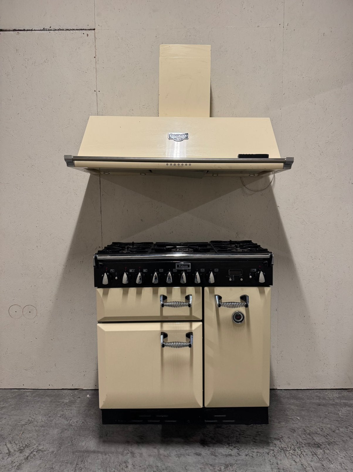 Falcon 90 gasfornuis en een Solitaire Ascot afzuigkap, 60 cm of meer, Grill, Ophalen of Verzenden, Zo goed als nieuw