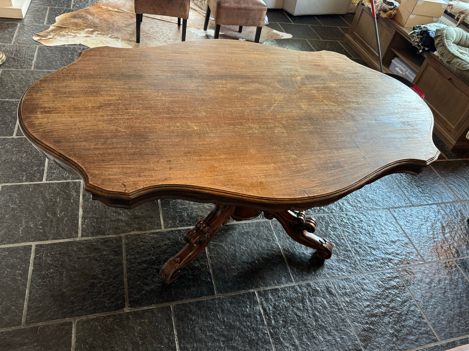 Brocante tafel met 6 stoelen, Antiek en Kunst, Ophalen