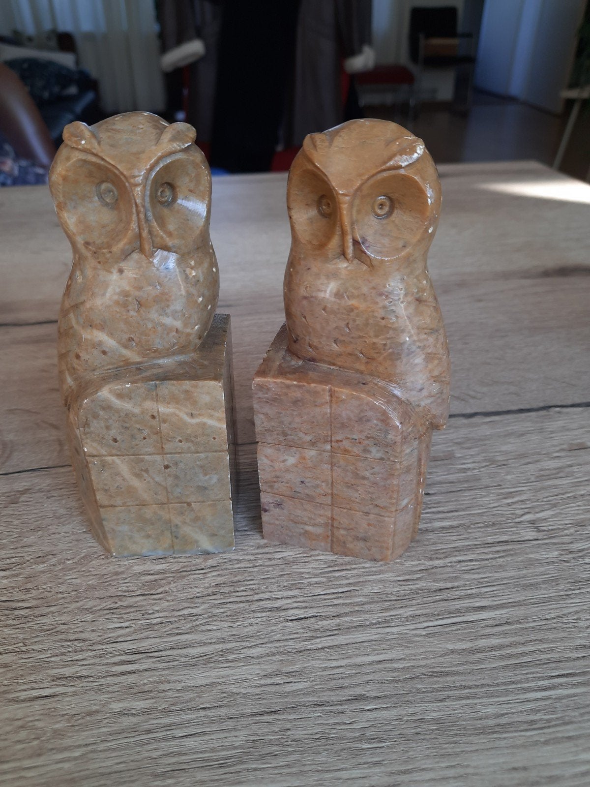 2 Uilen Boekensteunen van Onyx - Vintage Decoratie, Vintage, Gebruikt, Ophalen of Verzenden, Bruin