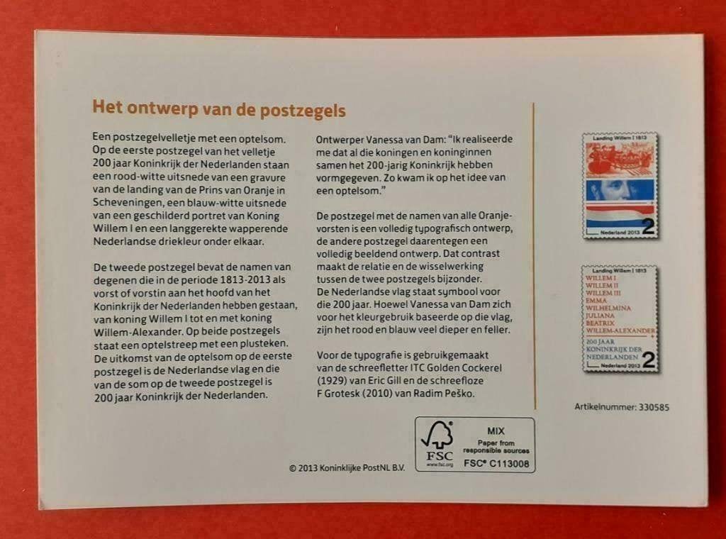 Postzegelmapje 493 -200 jr. Koninkrijk der Nederlanden 2013, Postzegels en Munten, Postzegels | Nederland, Verzenden, Na 1940