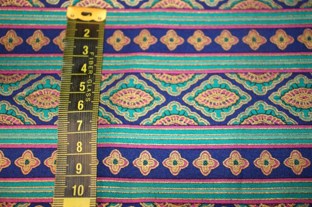 Coupon 100% katoen stof - blauw roze groen goud streep #3991, Hobby en Vrije tijd, Stoffen en Lappen, Blauw, Nieuw, Ophalen of Verzenden