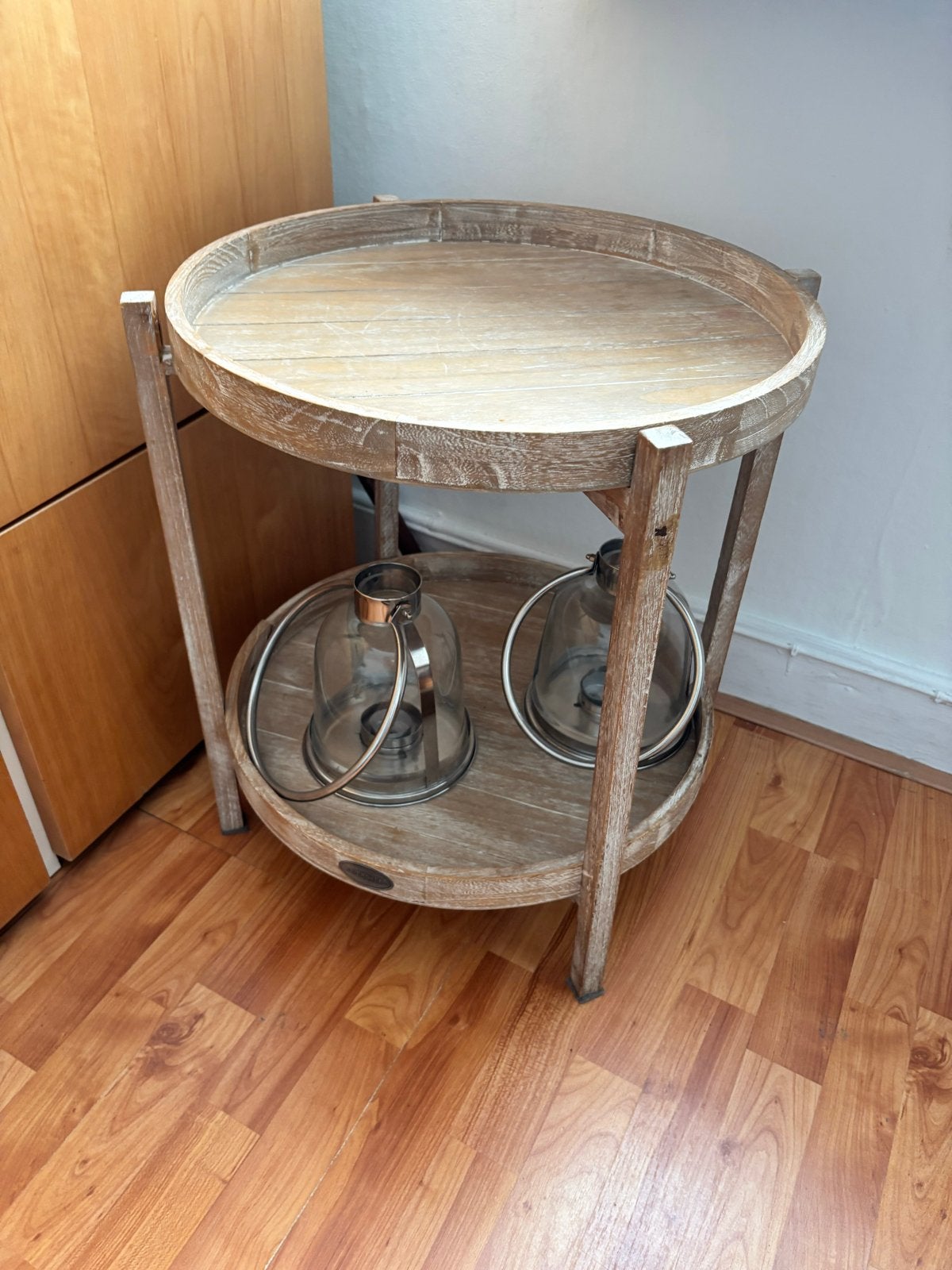 Houten bijzettafel met twee ronde bladen riverdale, 45 tot 60 cm, Minder dan 55 cm, Gebruikt, Rond