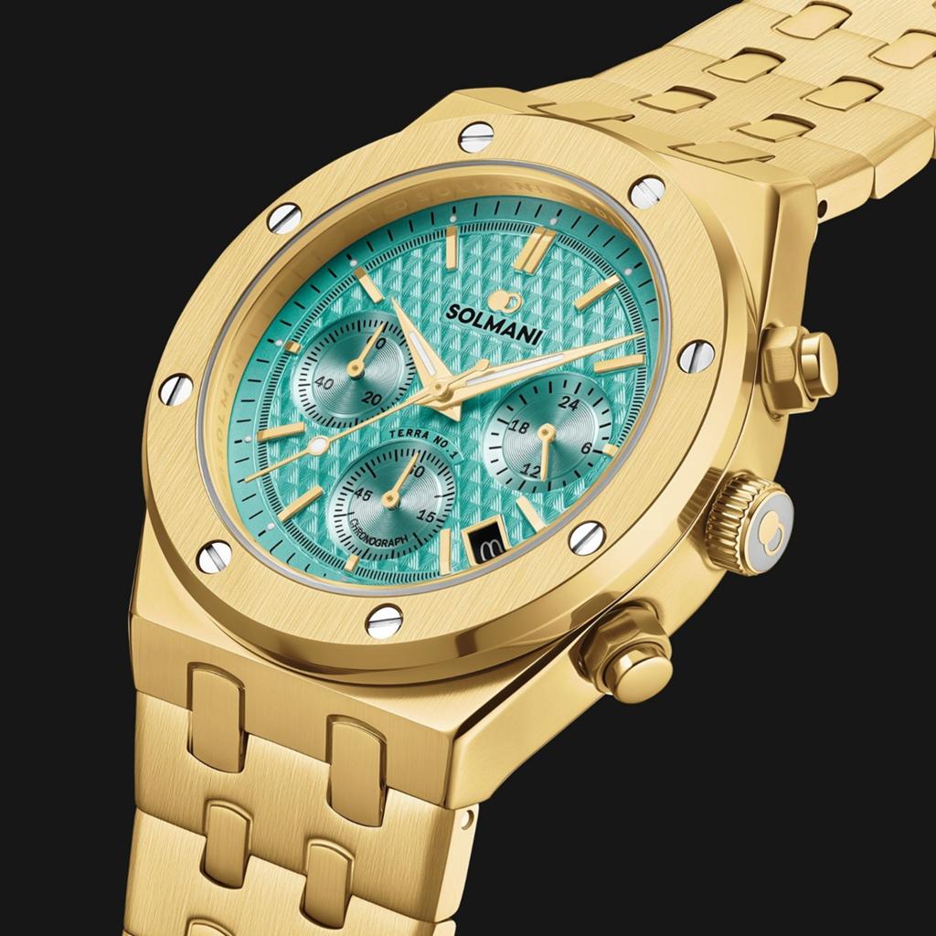 Solmani Terra No.1 Goudkleurig Horloge met Glow in the Dark, Sieraden, Tassen en Uiterlijk, Horloges | Heren, Overige merken, Staal