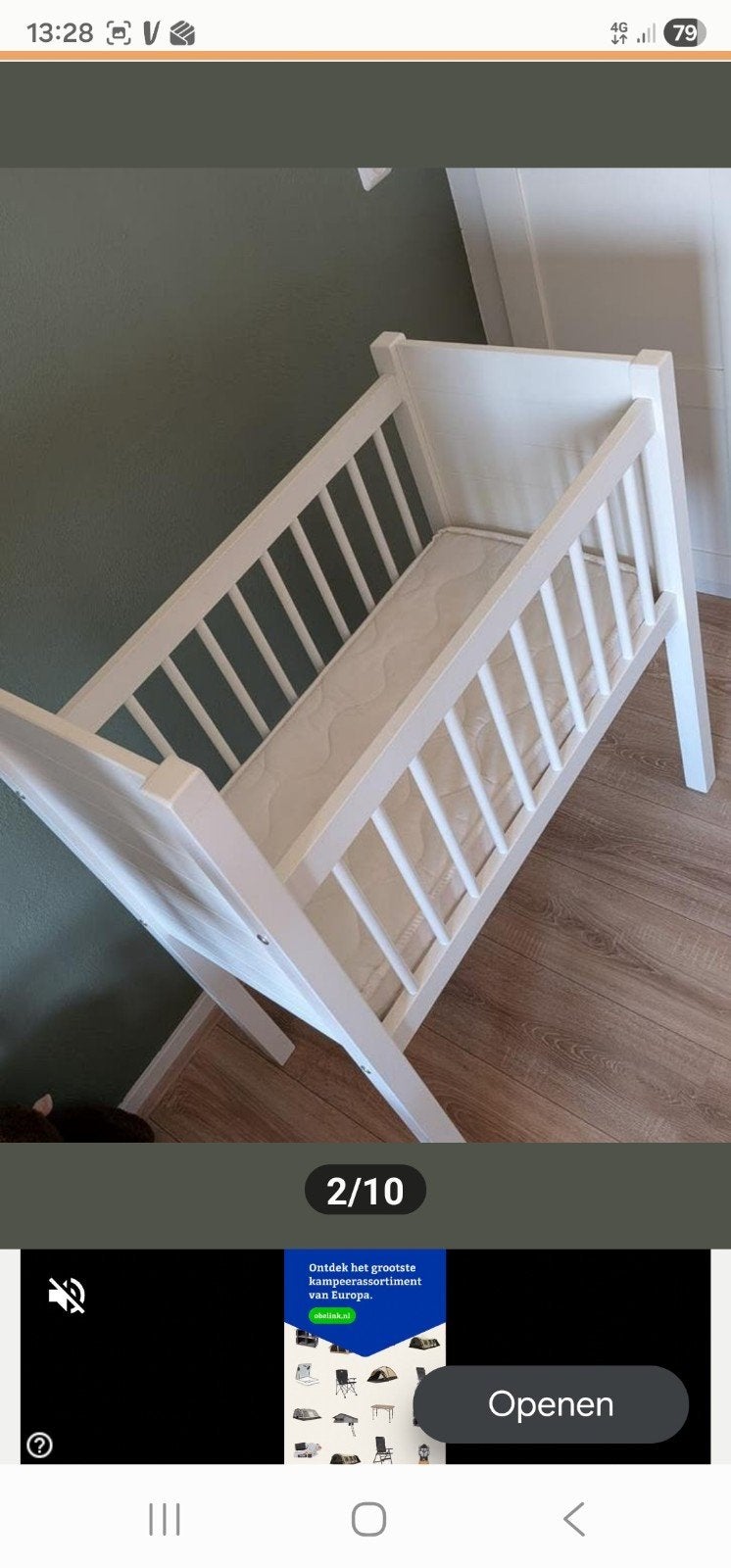 Wit houten wiegje met matrasje, Kinderen en Baby's, Babywiegjes en Ledikanten, Ophalen of Verzenden, Zo goed als nieuw, Wieg