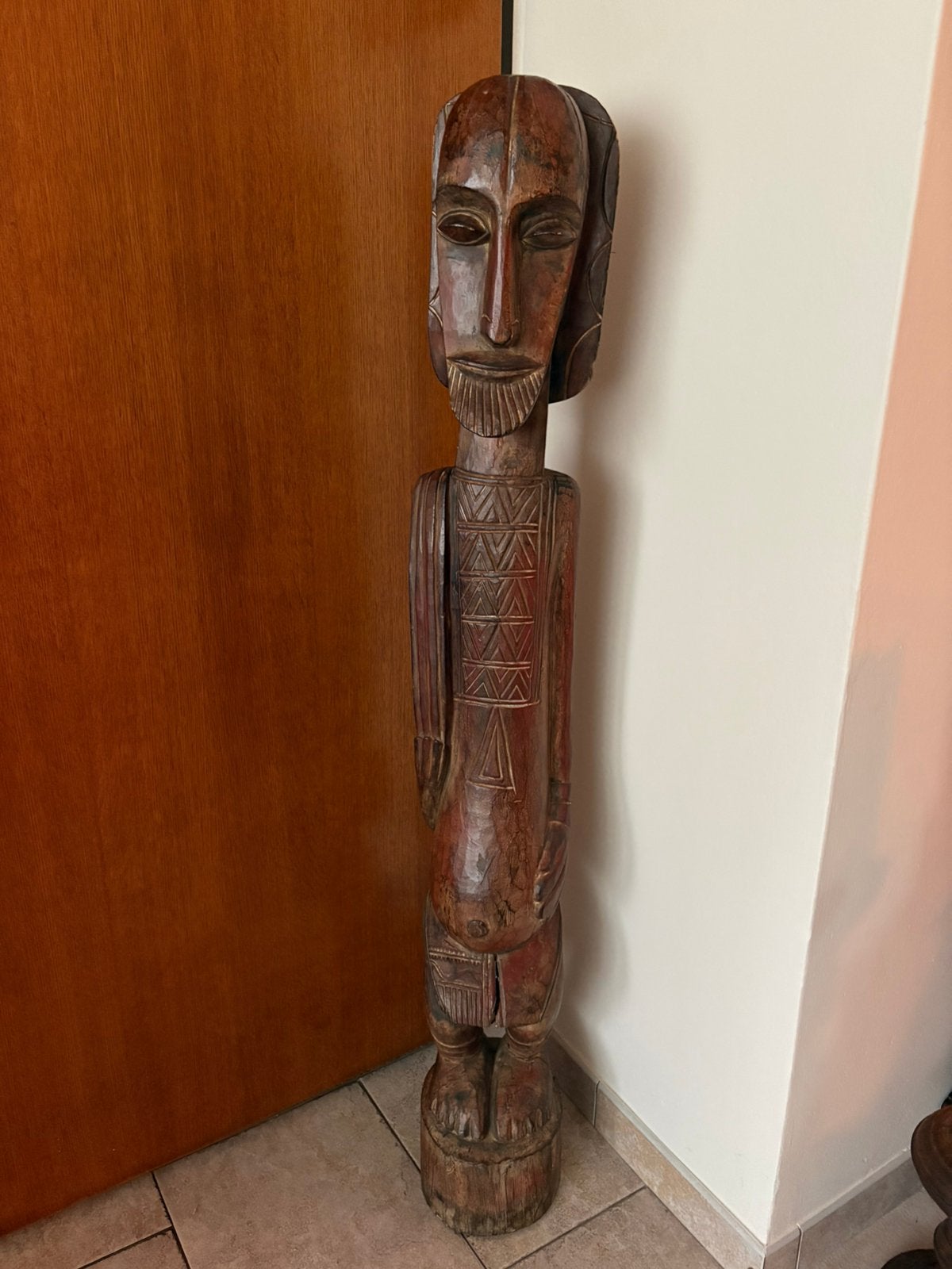 Hand gemaakt houten beeld 1,40 m hoog!, Antiek en Kunst, Ophalen, 1 meter - 2 meter, Hout, Bruin