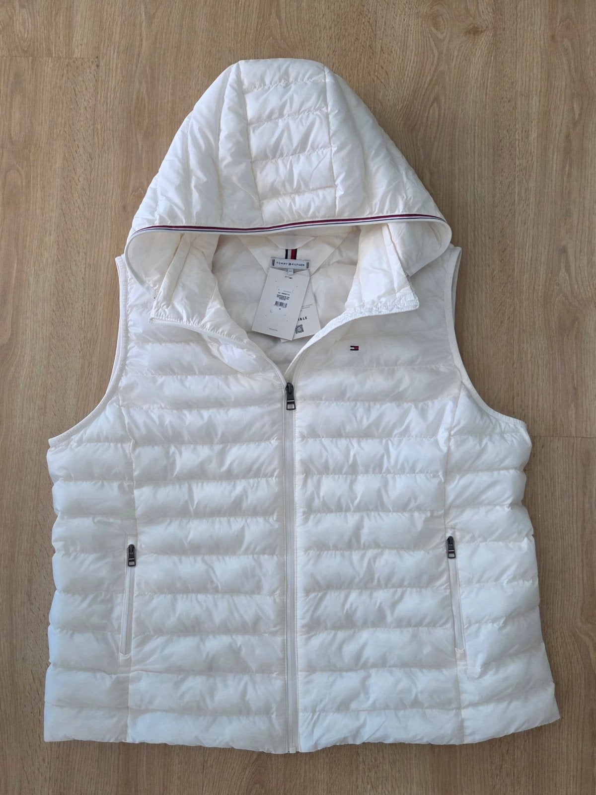 Tommy Hilfiger lw padded global stripe Bodywarmer Mt 48, Wit, Maat 46/48 (XL) of groter, Ophalen of Verzenden, Zo goed als nieuw