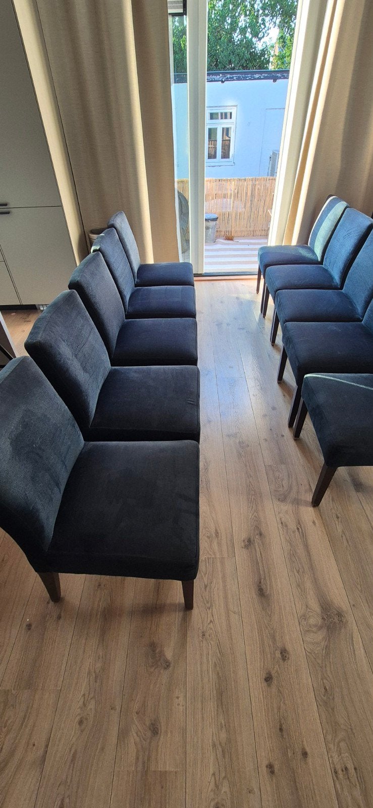 10 Blauwe Eettafel stoelen, Huis en Inrichting, Ophalen, Gebruikt, Blauw, Stof