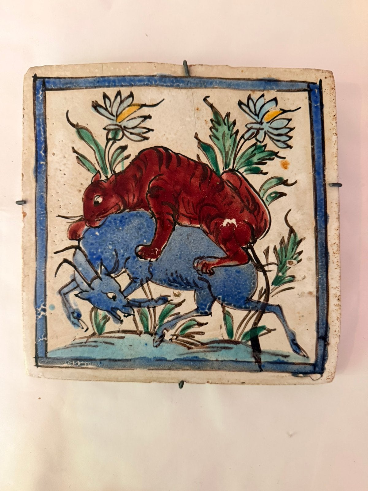 19th Century Antique Persian Qajar Fritware Ceramic Tile, Antiek en Kunst, Ophalen of Verzenden