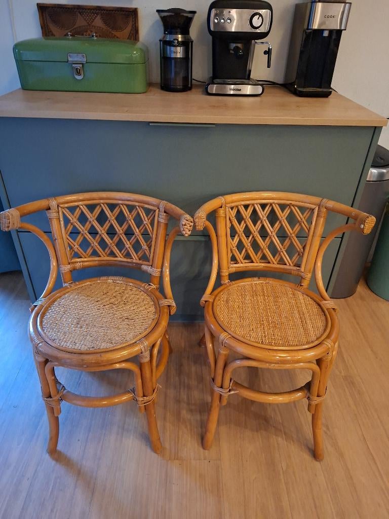 Set van 2 schitterende vintage/ rotan stoelen, Ophalen, Twee, Bruin, Hout