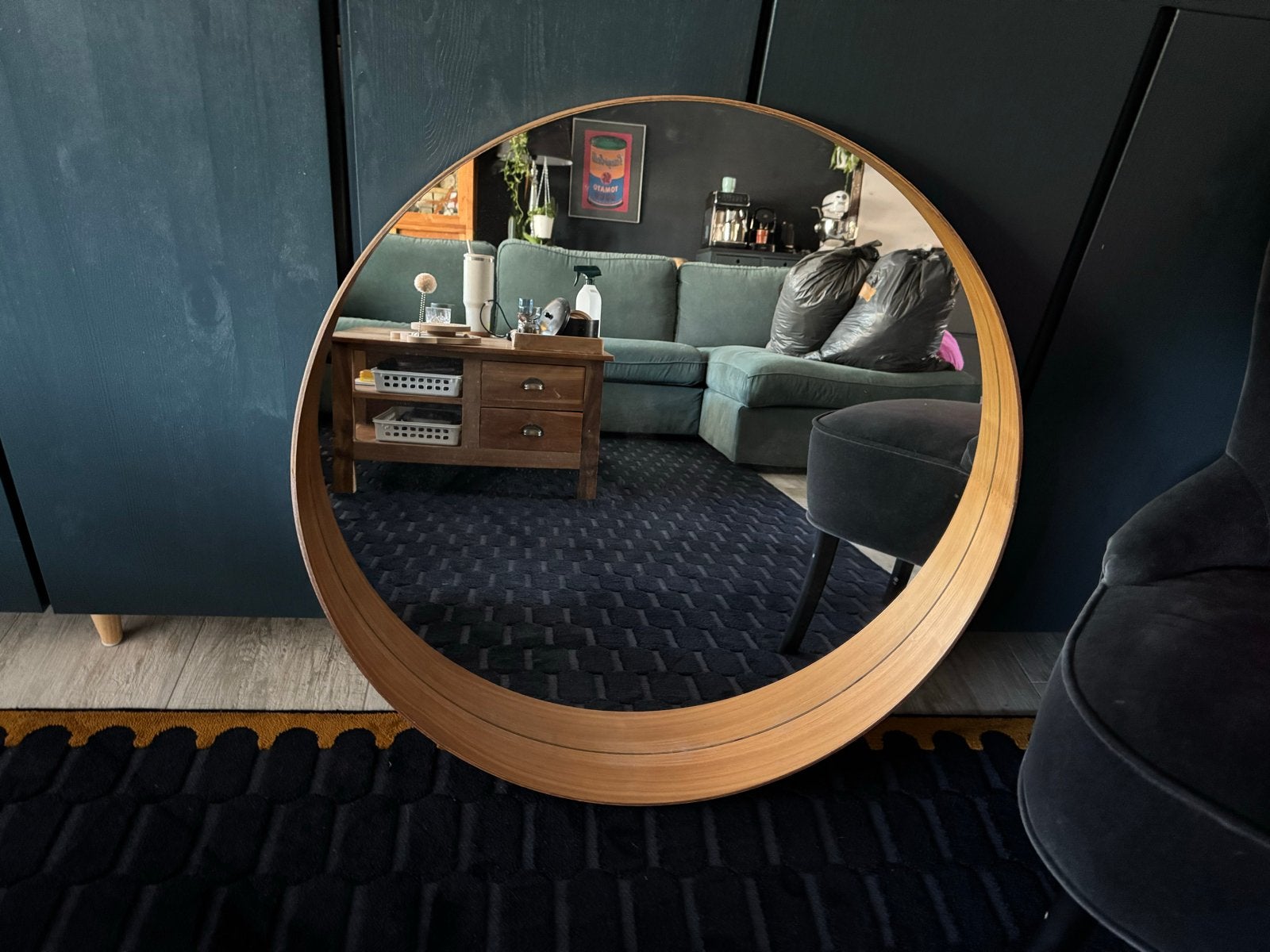 IKEA Stockholm spiegel, 80 cm, walnootfineer, Ophalen, Rond, Zo goed als nieuw, 75 tot 100 cm