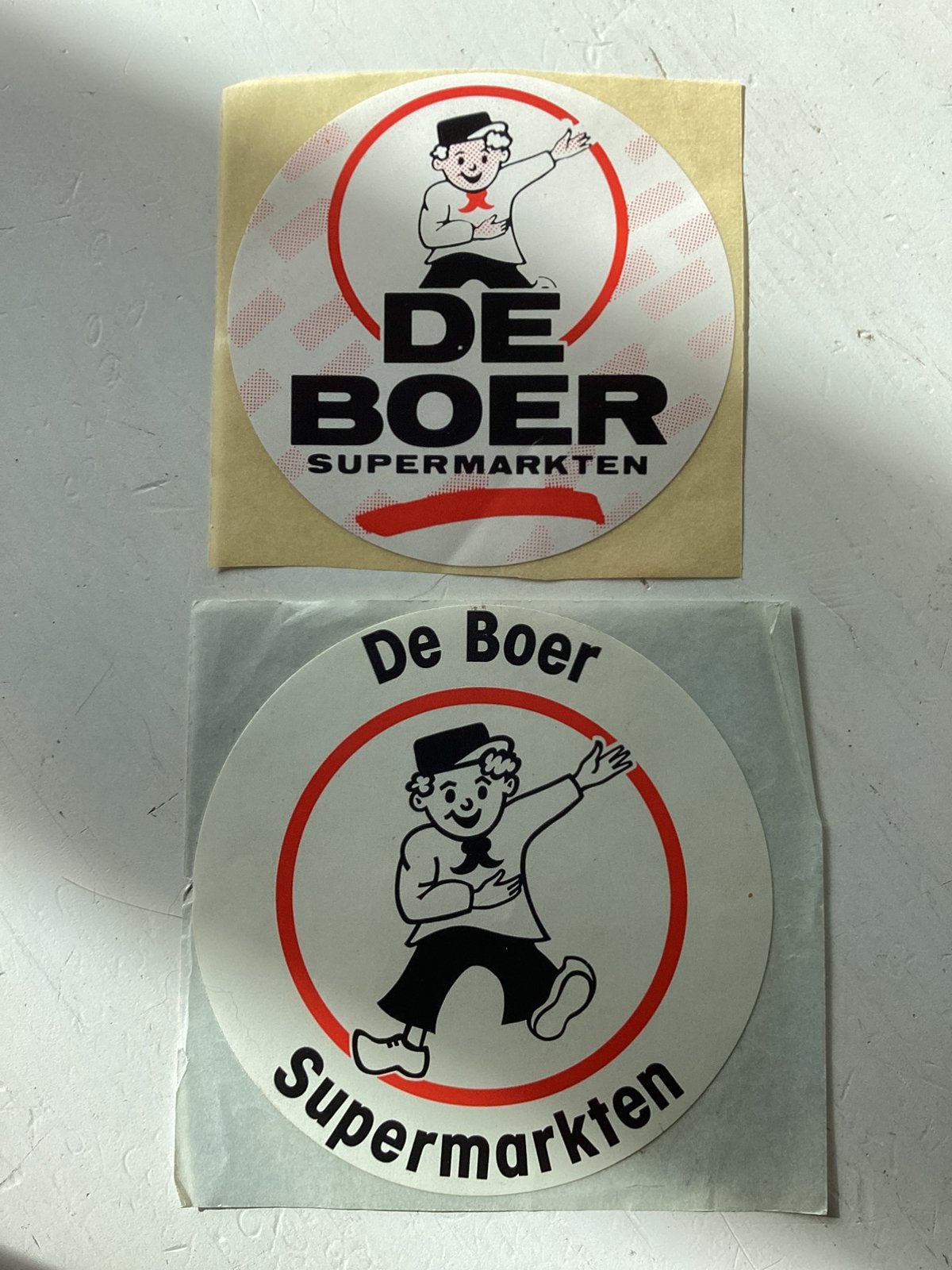 2 stickers De Boer Supermarkten, Verzamelen, Stickers, Verzenden, Zo goed als nieuw, Winkel of Supermarkt