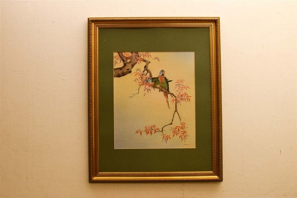 Prent/ schilderij van vogels in de boom 50846, Ophalen of Verzenden, Gebruikt, Schilderij