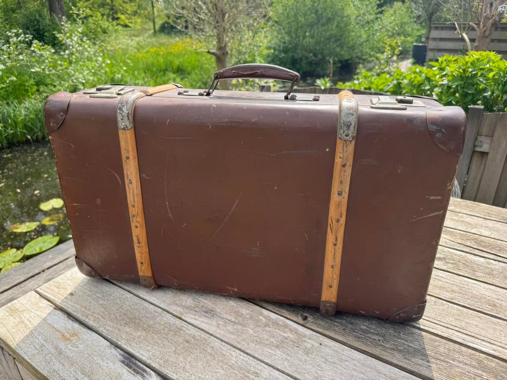Vintage koffer, Sieraden, Tassen en Uiterlijk, Koffers, Ophalen, Gebruikt, Leer